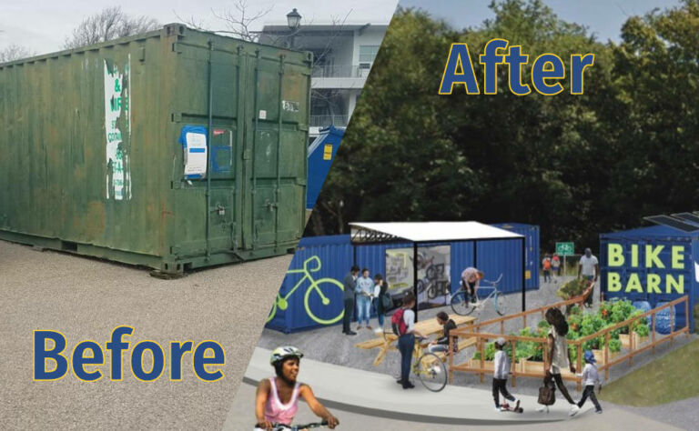 Big Blue Bike Barn before and after photo