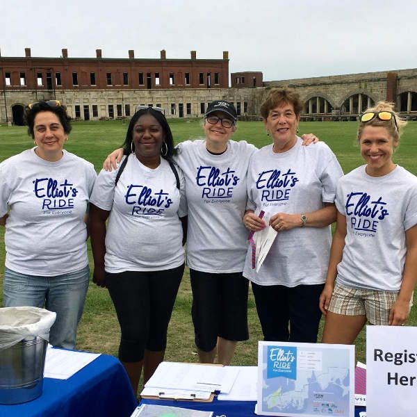 Five volunteers in Elliots Ride Tshirts