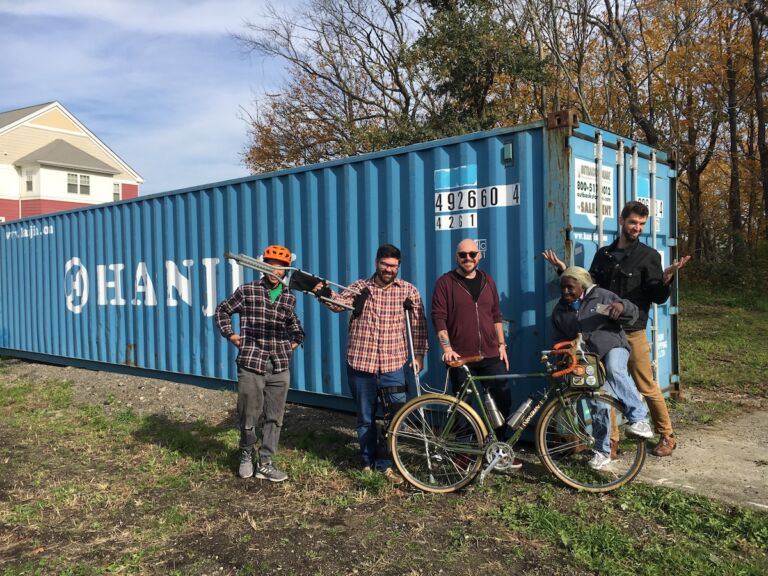 Crew at the Big Blue Bike Barn under construction