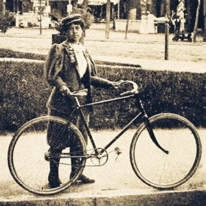 Kittie Knox with her bicycle
