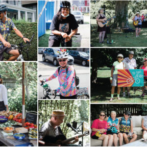 photo montage showing riders, musicians and hosts at 10 Spot ride venues