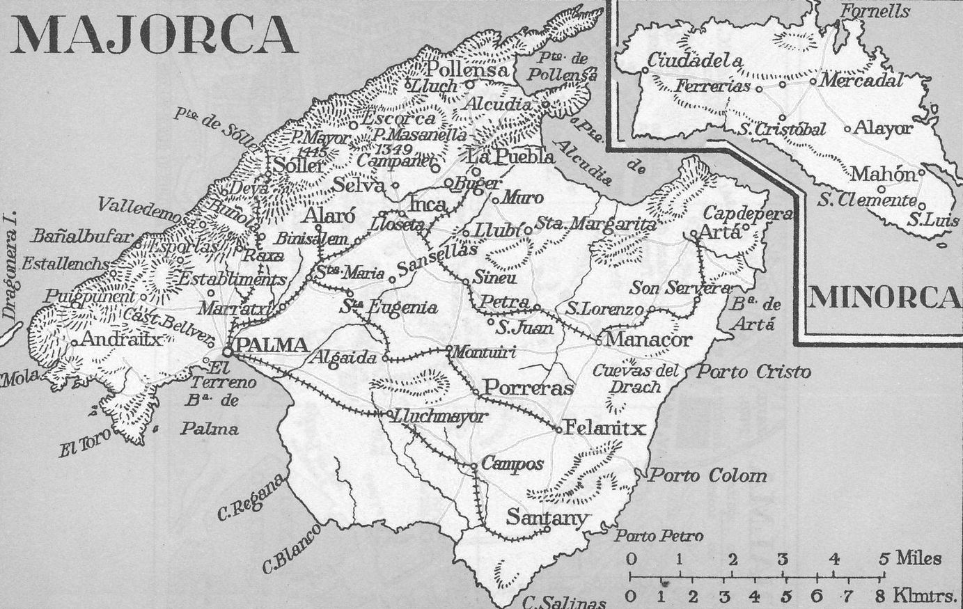 antique printed map of Mallorca