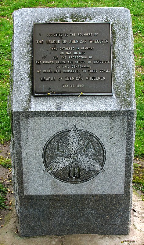 Historic memorial dedicated to the founders of the League of American Wheelmen in Newport, Rhode Island.