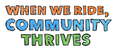 Bright colorful text promoting community and biking benefits for Bike Newport website.