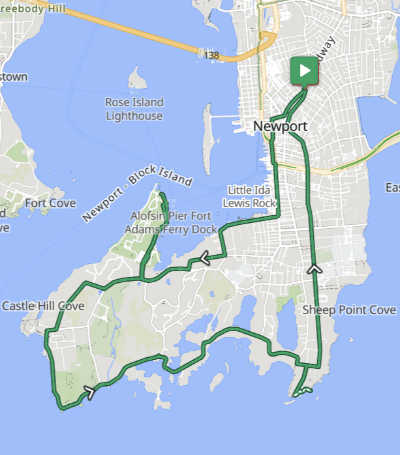 Newport map with Full Moon Ride route in green